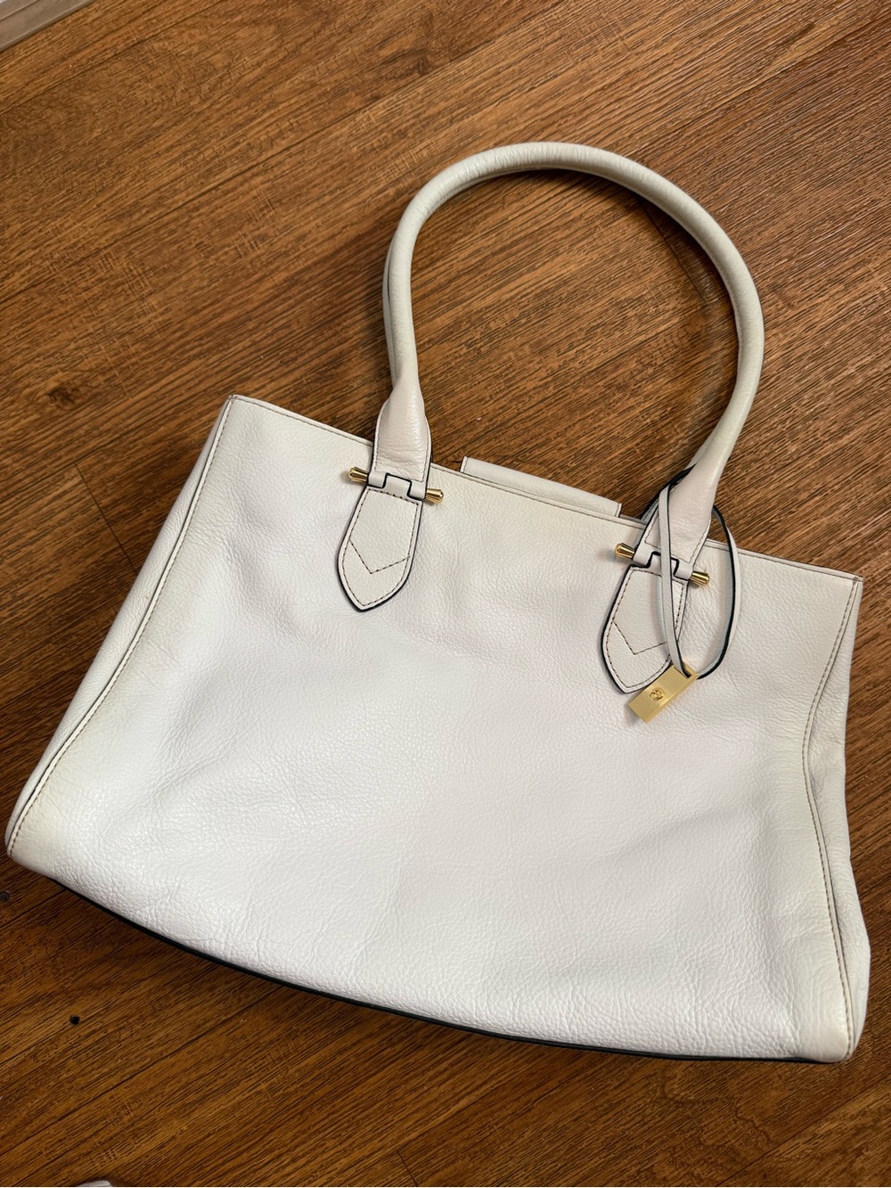Etienne Aigner White Leather Tote with Gold Hardware